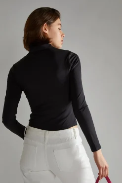 Glamorous Loungewear|Activewear|Black Long-Sleeve Zip-Up Bodysuit -