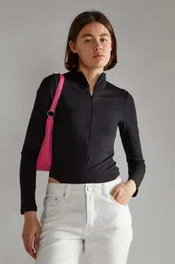 Glamorous Loungewear|Activewear|Black Long-Sleeve Zip-Up Bodysuit -