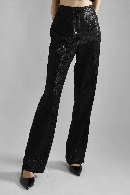 Glamorous Co-ords|Glamorous Studio|Black Metallic-Sequin Slim-Fit Trousers -