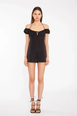 Glamorous Playsuits|Black Milkmaid Halterneck-Playsuit -