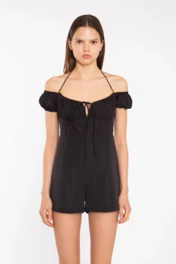 Glamorous Playsuits|Black Milkmaid Halterneck-Playsuit -