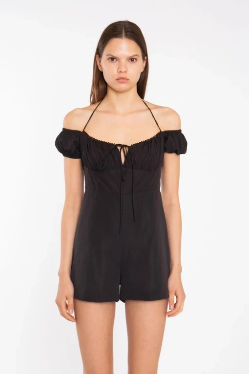Glamorous Playsuits|Black Milkmaid Halterneck-Playsuit -