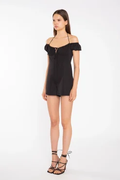 Glamorous Playsuits|Black Milkmaid Halterneck-Playsuit -