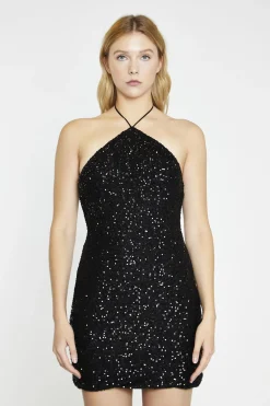 Glamorous Graduation|Party Dresses|Black Mini-Sequin Halter-neck Mini-Dress -