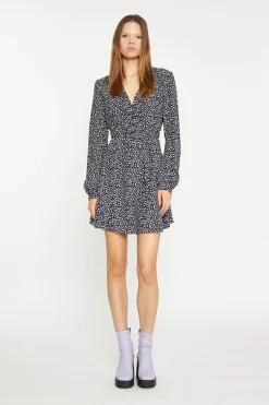Glamorous Graduation|Day Dresses|Black Multi-Leopard Tie Waist Long-Sleeve Mini-Dress -