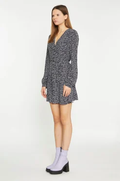 Glamorous Graduation|Day Dresses|Black Multi-Leopard Tie Waist Long-Sleeve Mini-Dress -