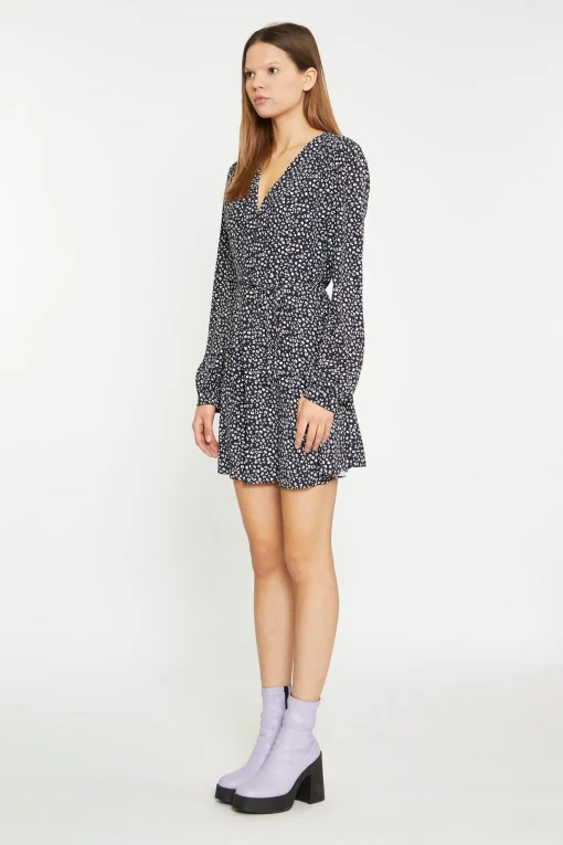 Glamorous Graduation|Day Dresses|Black Multi-Leopard Tie Waist Long-Sleeve Mini-Dress -