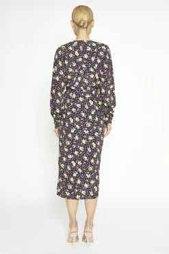 Glamorous Day Dresses|Midi & Midaxi Dresses|Black Multi-Roses Wrap Midi-Dress -