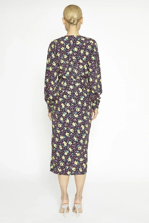 Glamorous Day Dresses|Midi & Midaxi Dresses|Black Multi-Roses Wrap Midi-Dress -