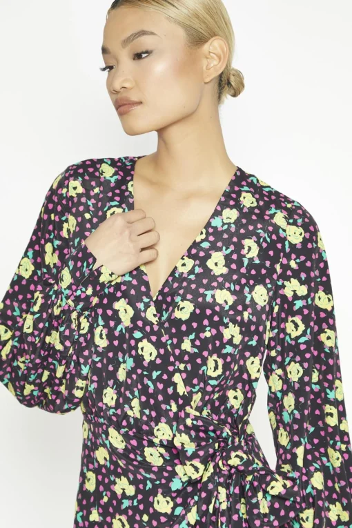 Glamorous Day Dresses|Midi & Midaxi Dresses|Black Multi-Roses Wrap Midi-Dress -