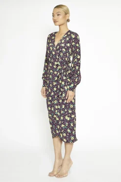 Glamorous Day Dresses|Midi & Midaxi Dresses|Black Multi-Roses Wrap Midi-Dress -
