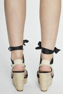 Glamorous Chic Escapes|Heels|Black Open Toe Lace Up Heeled Wedges -