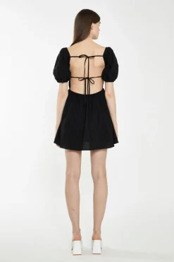 Glamorous Best Dressed Guest|Chic Escapes|Black Open-Back Babydoll Mini Dress -