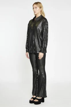 Glamorous Flares|Black Pewter-Sequin Flared Trousers -