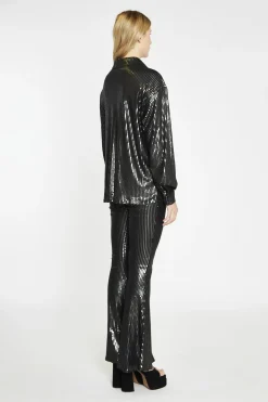 Glamorous Flares|Black Pewter-Sequin Flared Trousers -