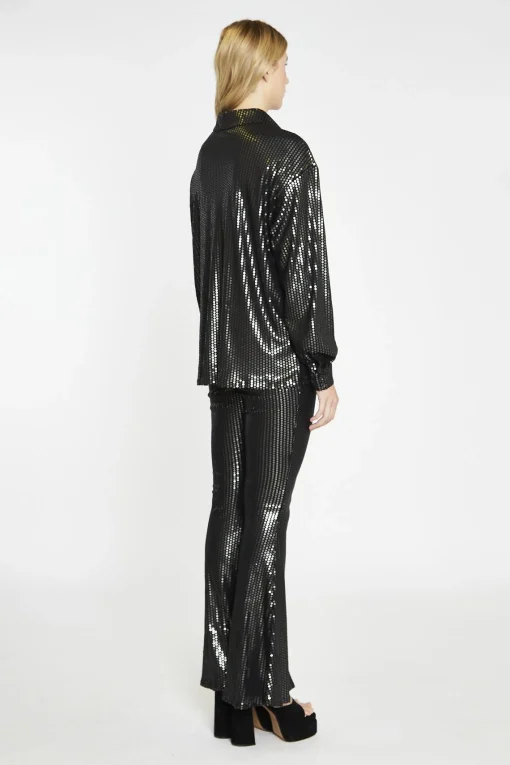 Glamorous Flares|Black Pewter-Sequin Flared Trousers -