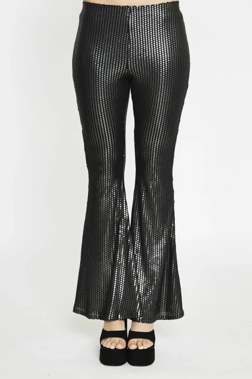 Glamorous Flares|Black Pewter-Sequin Flared Trousers -