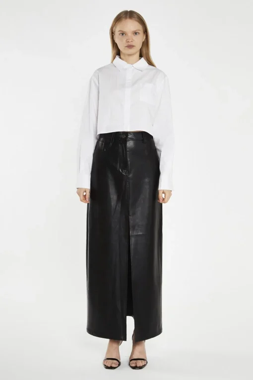 Glamorous Going Out Skirts|Midi & Midaxi Skirts|Black PU Centre-Split Midi-Skirt -