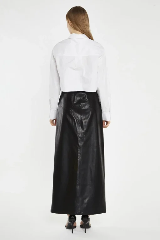 Glamorous Going Out Skirts|Midi & Midaxi Skirts|Black PU Centre-Split Midi-Skirt -