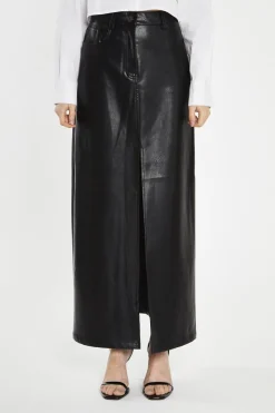 Glamorous Going Out Skirts|Midi & Midaxi Skirts|Black PU Centre-Split Midi-Skirt -
