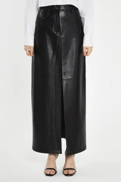 Glamorous Going Out Skirts|Midi & Midaxi Skirts|Black PU Centre-Split Midi-Skirt -