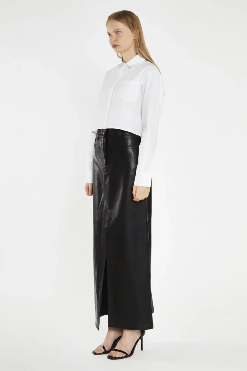 Glamorous Going Out Skirts|Midi & Midaxi Skirts|Black PU Centre-Split Midi-Skirt -