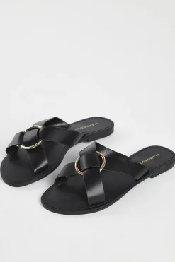 Glamorous Chic Escapes|Flat Shoes|Black PU Flat Sandals -