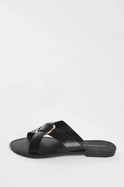Glamorous Chic Escapes|Flat Shoes|Black PU Flat Sandals -