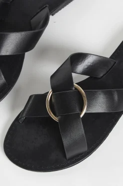 Glamorous Chic Escapes|Flat Shoes|Black PU Flat Sandals -