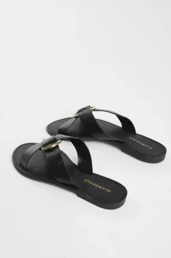 Glamorous Chic Escapes|Flat Shoes|Black PU Flat Sandals -