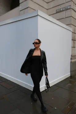 Glamorous Prom|Workwear|Black PU Oversized-Fit Blazer -