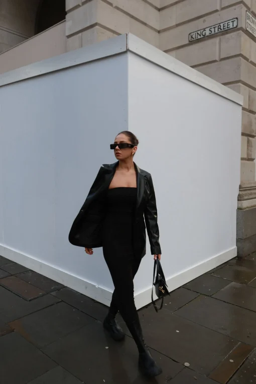 Glamorous Prom|Workwear|Black PU Oversized-Fit Blazer -