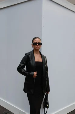 Glamorous Prom|Workwear|Black PU Oversized-Fit Blazer -