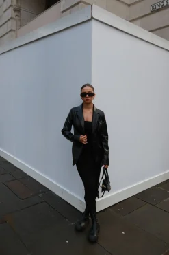 Glamorous Prom|Workwear|Black PU Oversized-Fit Blazer -