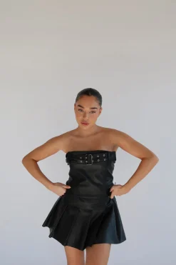Glamorous Going Out Skirts|Go To Partywear|Black PU Pleated Buckle Mini-Skirt -