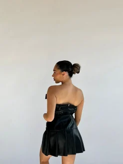 Glamorous Going Out Skirts|Go To Partywear|Black PU Pleated Buckle Mini-Skirt -