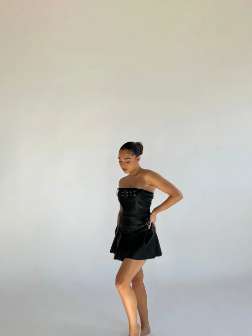 Glamorous Going Out Skirts|Go To Partywear|Black PU Pleated Buckle Mini-Skirt -