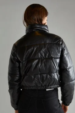 Glamorous Puffer Jackets|Jackets|Black PU Puffer Cropped-Jacket -