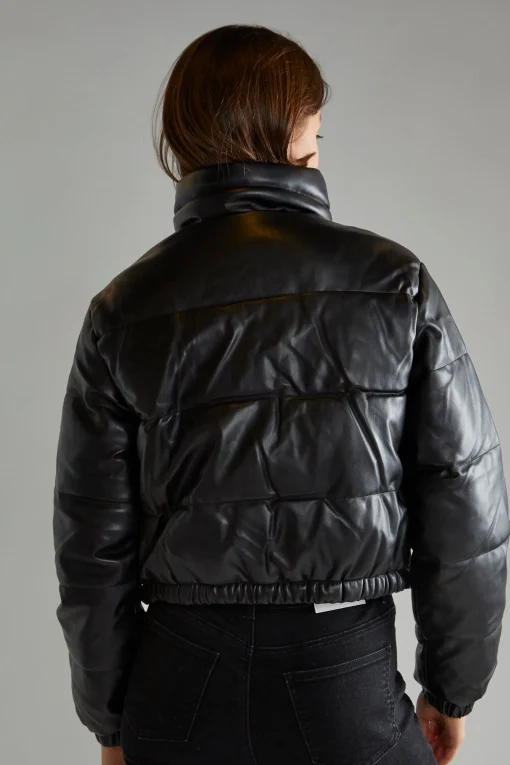 Glamorous Puffer Jackets|Jackets|Black PU Puffer Cropped-Jacket -