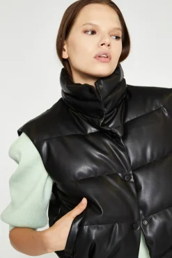 Glamorous Workwear|Puffer Jackets|Black Pu Puffer Gilet -