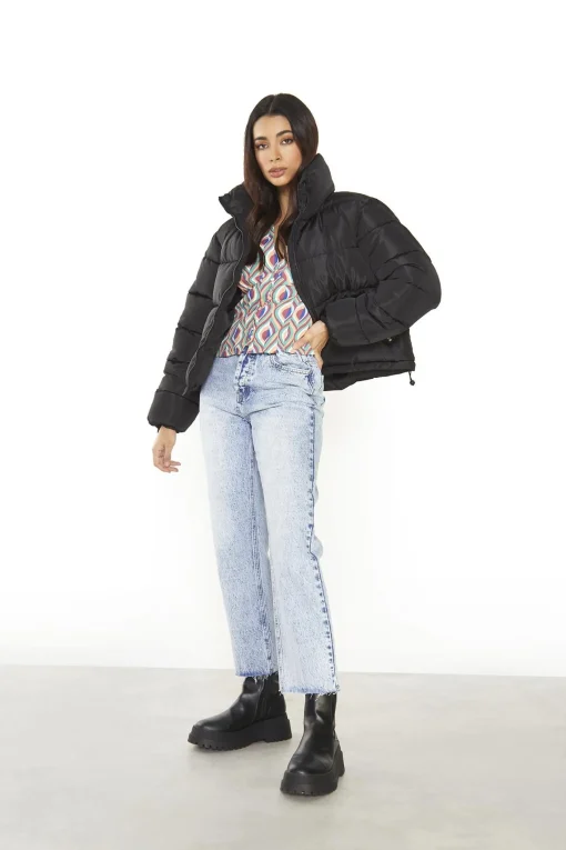 Glamorous Coats|Black Puffer Long Sleeve-Coat -