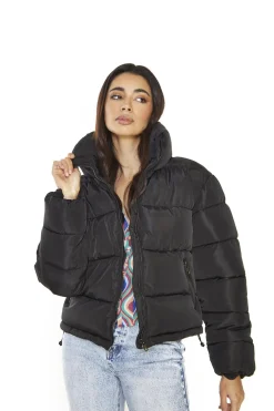 Glamorous Coats|Black Puffer Long Sleeve-Coat -