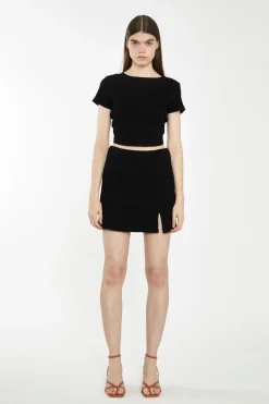 Glamorous Chic Escapes|Crops, Corsets & Bodysuits|Black Rib Open-Back Crop Top -