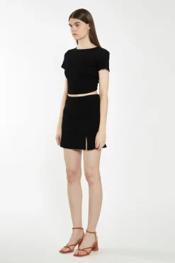 Glamorous Chic Escapes|Crops, Corsets & Bodysuits|Black Rib Open-Back Crop Top -
