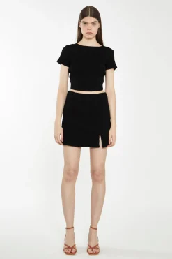 Glamorous Going Out Skirts|Chic Escapes|Black Rib Side Split Miniskirt -