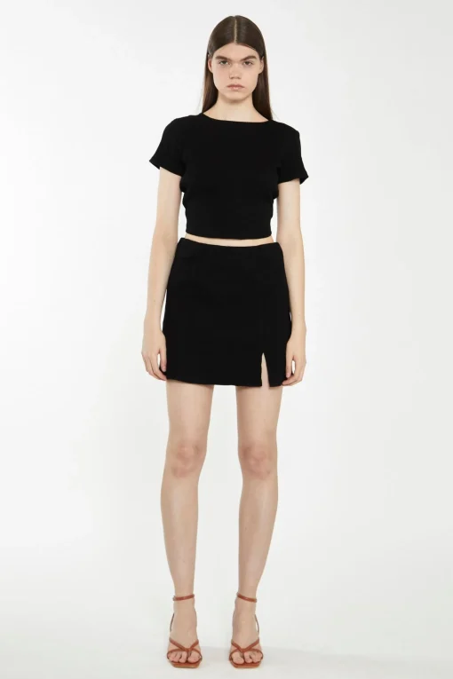 Glamorous Going Out Skirts|Chic Escapes|Black Rib Side Split Miniskirt -