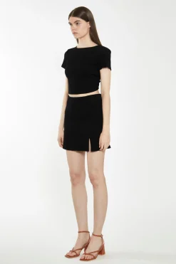 Glamorous Going Out Skirts|Chic Escapes|Black Rib Side Split Miniskirt -