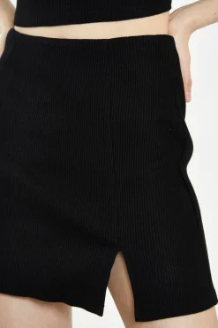 Glamorous Going Out Skirts|Chic Escapes|Black Rib Side Split Miniskirt -