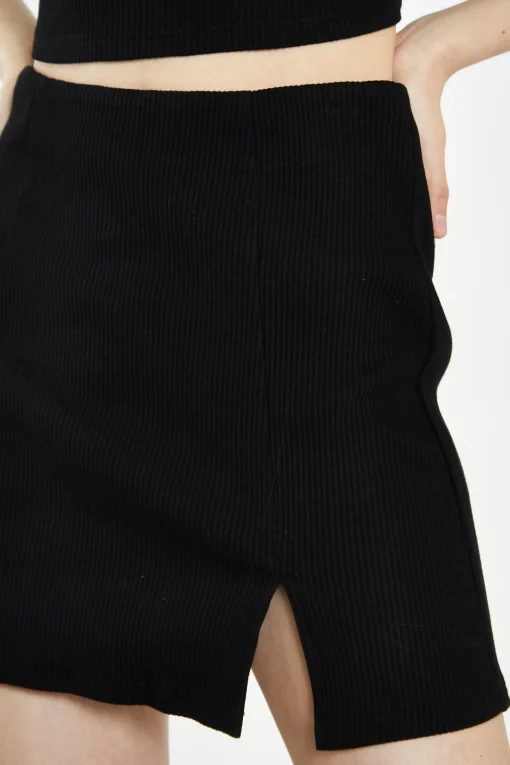 Glamorous Going Out Skirts|Chic Escapes|Black Rib Side Split Miniskirt -