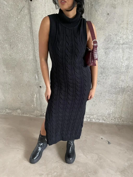 Glamorous Midi & Midaxi Dresses|Midi & Midaxi Dresses|Black Roll-Neck Midi-Dress -